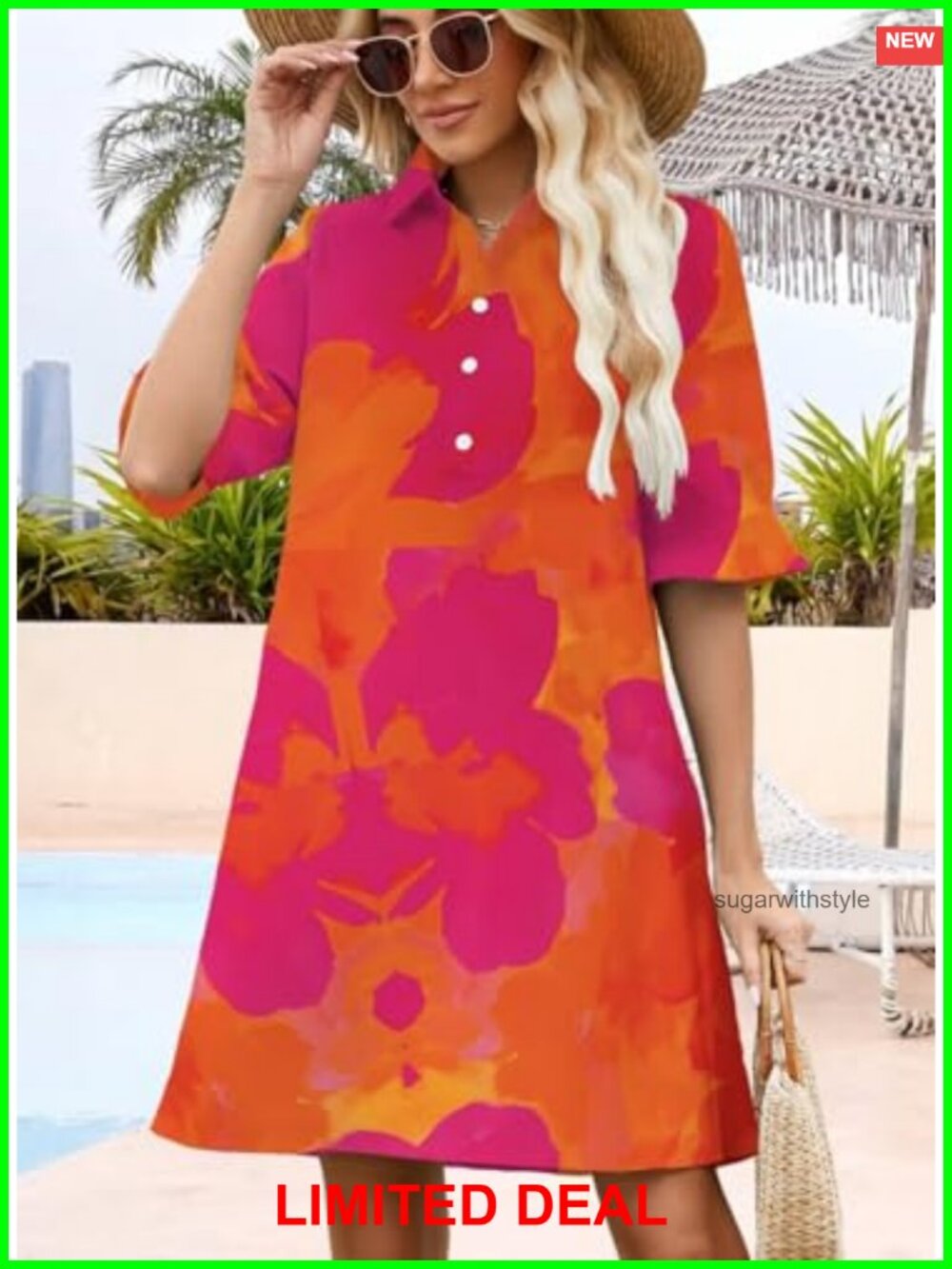 Women's Summer Shirt Mini Shift Dress Ruffle Sleeve Button Down - Picture 4 of 6